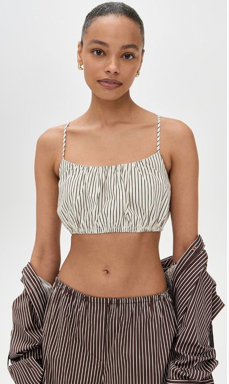 STAUD Sole Hammock Top in Ivory/Dark Oak Micro Stripe NWT Size Large